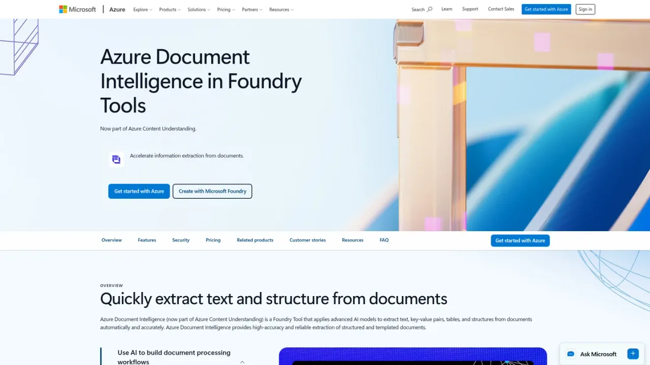 Azure AI Document Intelligence screenshot