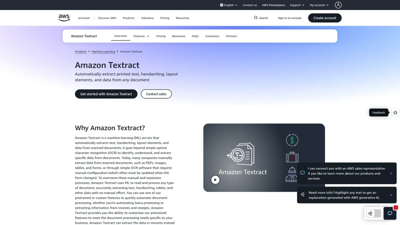 Amazon Textract screenshot
